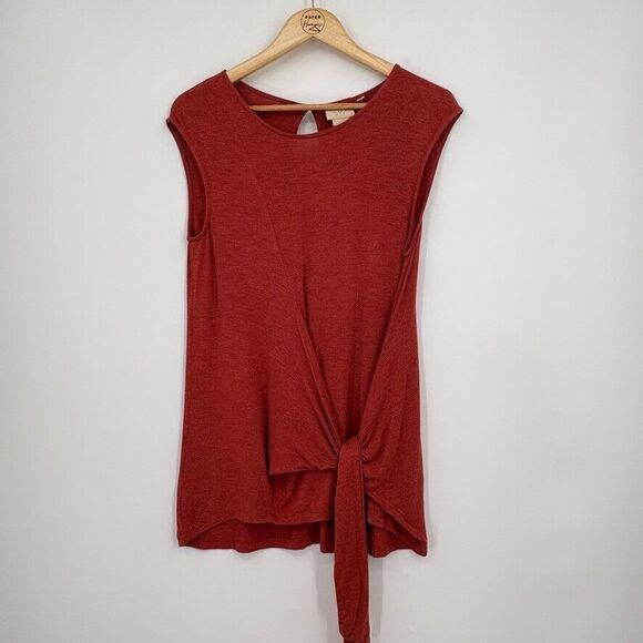 Anthropologie Vanessa Virginia Dayla Tie-Front Tunic Size XS Orange Red Rust - Picture 2 of 10